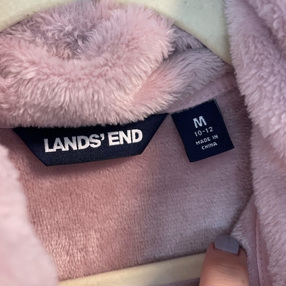 Lands End, ladies medium dusty rose fuzzy cozy warm full zip highneck sweatshirt - Picture 2 of 7